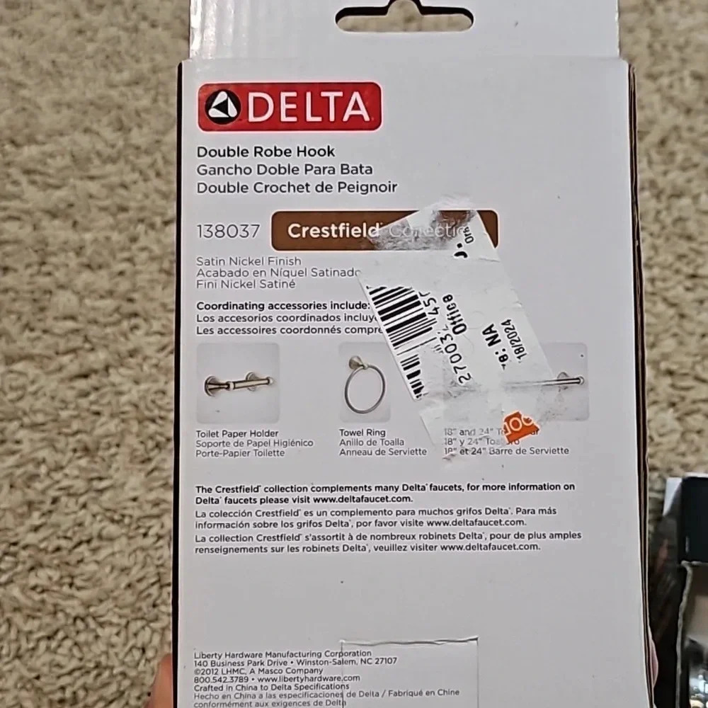 Delta Double Robe Hook in‎ Satin Nickle Finish - Picture 2 of 2